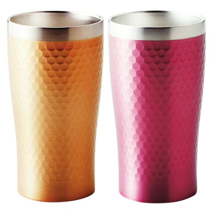 実りの秋の贈り物 ペアメタルサーモタンブラー340ml リュクス ピンク&ゴールド 直径7.5×13cm 0.4kg ステンレス（真空断熱二重構造）