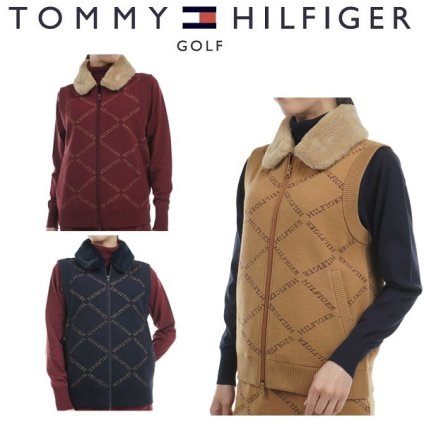トミーヒルフィガー ゴルフ レディース ベスト モノグラムジャカード ファートリム ニットベスト TOMMY HILFIGER GOLF THLA487 秋冬モデル お誕生日祝い お祝い 記念品 30代 40代 50代 60代 母の日 お母さん 還暦祝い 敬老の日 彼女 人気プレゼント プレゼント