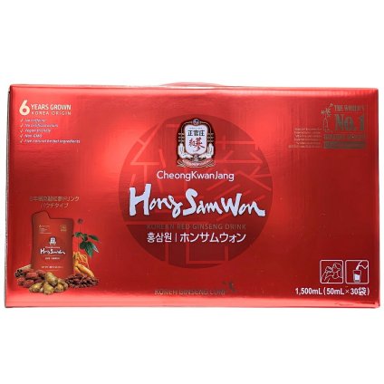 ホンサムウォン　正官庄　紅蔘元　ドリンク　50ml×30袋　コンパクト　高麗紅蔘エキス（1袋あたり約180 mg）ナツメ、ショウガ、シナモン、クコをブレンド【輸入者：株式会社韓国人公社ジャパン】