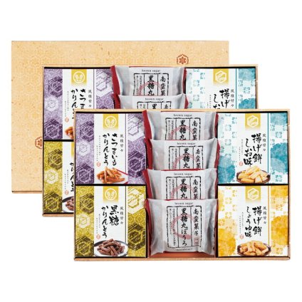 実りの秋の贈り物 和菓子詰合せ 風雅甘々 黒糖丸ぼうろ×8、さつまいもかりんとう･黒糖かりんとう（各40g）･揚げ餅（しお味･しょうゆ味）（各20g）×各2