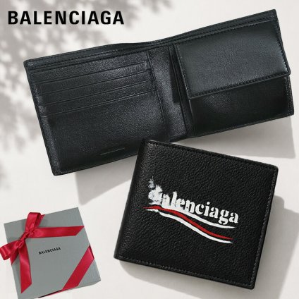 バレンシアガ BALENCIAGA  財布 二つ折り財布 594315/2AA3B ブラック 黒 小銭入れ ブランドロゴ 送料無料 ギフト プレゼント 誕生日 バースデー
