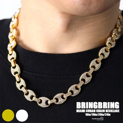 Hチェーンネックレス アンカーチェーン メンズ ゴールド シルバー gold silver HIPHOP アクセサリー キラキラパヴェ CZ ストリート ダンサー ラッパー 男性