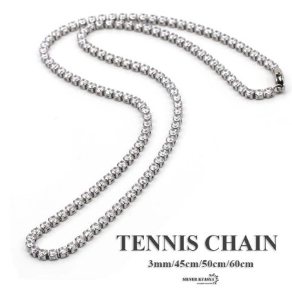 ステンレス 3mm テニスチェーンネックレス ブリンブリン tennis chain シンプルネックレス メンズ ジルコニア キラキラ チェーン 45cm 50cm 60cm 男性