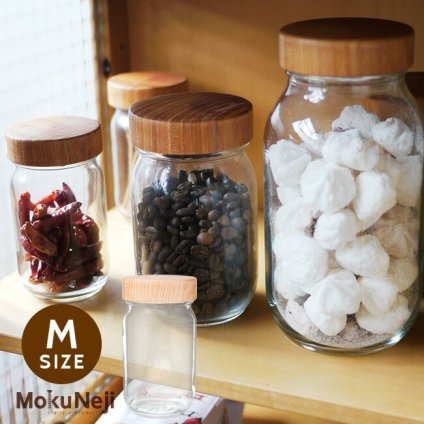 MokuNeji ポット M 450ml MJ-POT-M[ガラス 木 木製 フタ 蓋 密閉容器 保存瓶 保存 容器 キャニスター コーヒー豆 珈琲豆 パスタ シリアル 入れ替え おしゃれ 瓶 ボトル カフェ 風 キッチン雑貨 キッチン用品 かわいい 可愛い]
