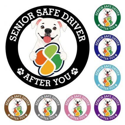 カーサイン 高齢者マーク SENIOR SAFE DRIVER ピットブル ステッカー シール 直径13cm 肉球 日本製 車