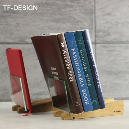 TF-DESIGN ブックスタンド スロープ[卓上 本立て 斜め 本棚 ラック 小さい ブックラック 木製 木 ガラス 透明 おしゃれ ブックエンド インテリア]