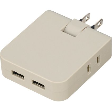【直送】ノーブランド マルチアダプター [26-0537-056] グレージュ 2AC 2USB 電源タップ コンセント USBポート 変換アダプター不要 スリムプラグ 旅行 出張 便利 ギフト