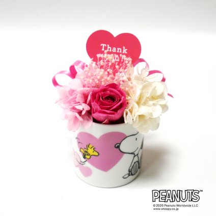 【公式ライセンス商品】スヌーピーハートミニカップピンク（Thank you・Happy Birthday・Congratulations) / プリザーブドフラワー 花 お花 フラワー フラワーギフト キャラ スヌーピー かわいい 雑貨 インテリア プレゼント ギフト 母の日 誕生日 記念日 お祝い