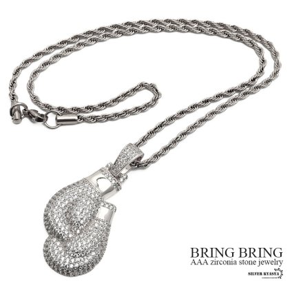 ボクシンググローブネックレス ブリンブリン AAA CZ silver ロープチェーン ごつめ キュービックジルコニア パヴェ シルバー HIPHOP系 B系 ストリート ラップ ダンス 男性 メンズ ペンダント