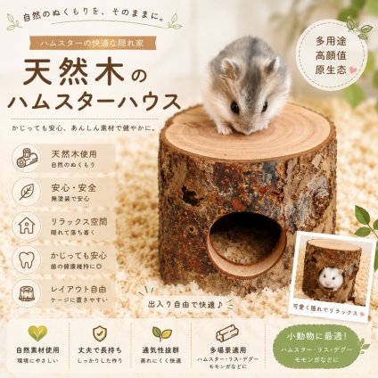 ハムスターハウス 天然木 木製 隠れ家 かじり木 小動物 ハウス 木製ハウス ハムスター リス デグー モモンガ