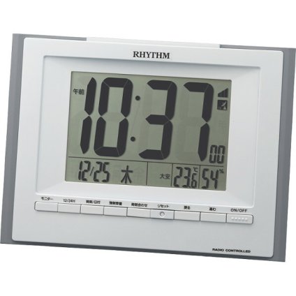 【直送】リズム RHYTHM 電波目覚まし時計 [26-0543-030] 8RZ168SR08 デジタル 置き時計 壁掛け時計 前面ボタン 薄型 見やすい液晶 温湿度計 カレンダー表示 六曜表示 掛置兼用 シンプル おしゃれ ギフト プレゼント