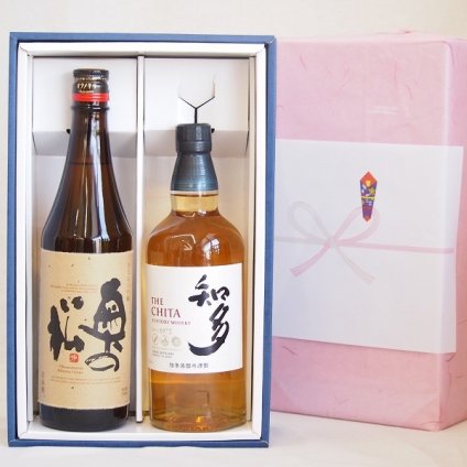 実りの秋の贈り物 感謝贈り物ボックス 洋酒日本酒2本セット（ウイスキー知多700ml 奥の松吟醸酒720ml）