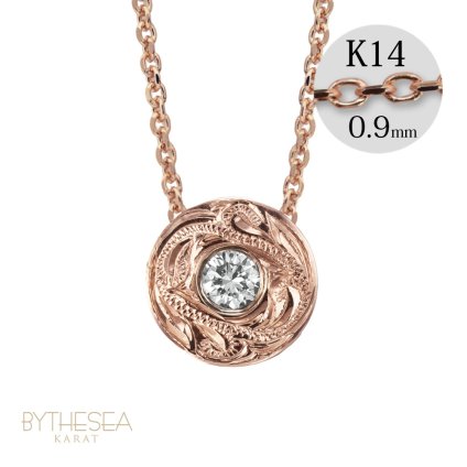 ハワイアンジュエリー ダイヤモンド ピンクゴールド ネックレス ラウンド 14K K14ピンクゴールド 一粒ダイヤモンド 鑑定書付 14k カットあずきチェーン太0.9mm ギフトラッピング可能 彼女 妻 女性 レディース プレゼント ハロウィン 【品番：CG-GP104R-CH123】