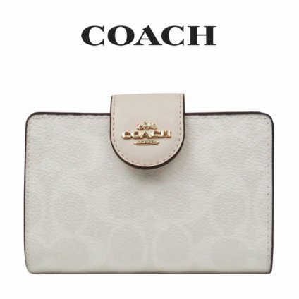 送料無料 コーチ COACH アウトレット 誕生日 レディース 財布 二つ折り財布 CW786 IMXU5(ホワイト×チョーク) シグネチャー (プレゼント ブランド コンパクト 人気)