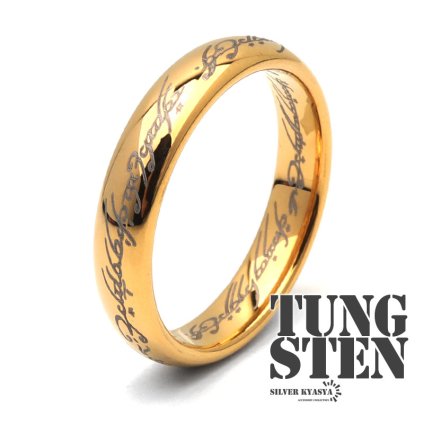 タングステン 火文字リング 幅4mm 指輪 メンズ リング ゴールド 金 メタリック 金属アレルギー対応 男性
