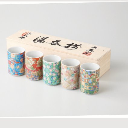 京友禅　湯呑5客揃 磁器 美濃焼 やきものの里から、暮らしを贈ります。　ギフト 食器 セット テーブルウェア