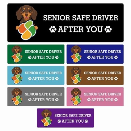 カーサイン 高齢者マーク SENIOR SAFE DRIVER ミニチュアダックスフンド ステッカー シール 長方形 20x6.7cm 肉球 日本製 車
