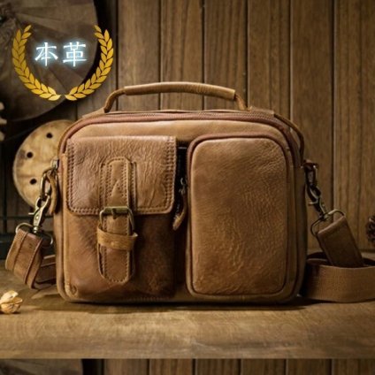 メンズ バッグ 本革 ショルダーバッグ 斜め掛け 牛革 レザー leather  ワンショルダーバッグ コンパクトサイズ 小物入れ 収納 カメラ ビンテージ風 キャメル カーキ ブラウン ブラック 柔らかい革 ワイルド ナチュラルな風格 父の日