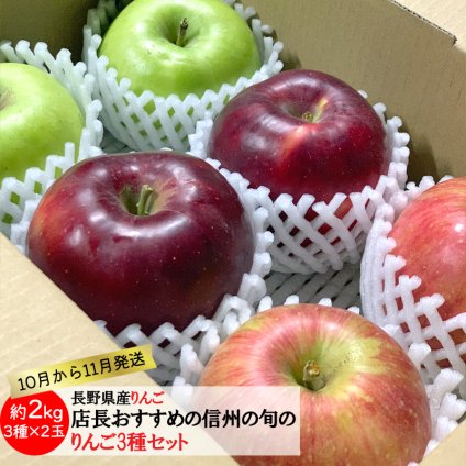 旬の信州りんご3種セット 店長おすすめの2kg（3種×2玉）