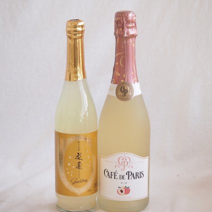 果物リキュール桃×梨特集2本セット(老松酒造 梨園スパークリング6度(大分県) カフェド パリ ピーチスパークリングワインやや甘口6度(フランス)) 500ml×1本 750ml×1本