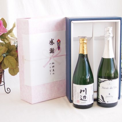 感謝の贈り物ボックス フルーティーな香り球磨焼酎と国産ワインセット(酸化防止剤無添加 契約農場の有機白ワイン やや甘口(長野県)720ml純米焼酎川辺(熊本県)720ml