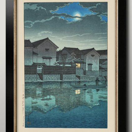 日本製 川瀬巴水 日本画 おぼろ月夜 A3 サイズ ポスター アート おしゃれ 絵画 インテリア 北欧 イラスト マット紙 艶消し アートパネル 額 フレーム デザイン 壁掛け ギフト 新築祝い ディスプレイ  速達 送料無料