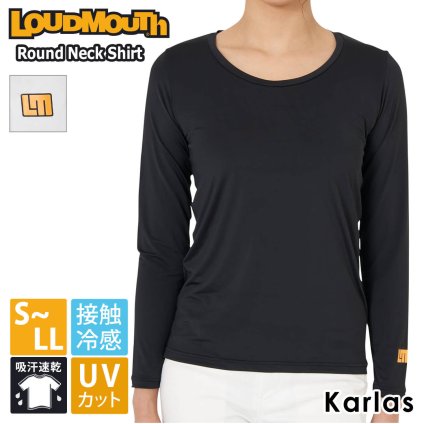 LOUDMOUTH ラウドマウス ゴルフウェア インナーシャツ レディース 長袖 ロゴ ラウンドネック 吸汗速乾 接触冷感 UVカット karlas 2023ss 敬老の日 プレゼント ギフト