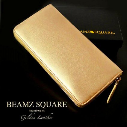 長財布 ラウンドファスナー BEAMZ SQUARE ビームズ スクエア ゴールド 金運 開運 風水 ウォレット 牛革 牛皮 レザー 本革 本皮 メンズ レディース BS-15805GD