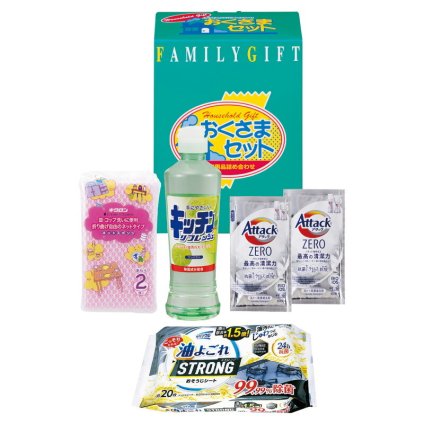 実りの秋の贈り物 洗剤おくさまセット 花王アタックZEROワンパック（10g×2袋）･キッチンリフレッシュコンパクト（270ml）･クリンクル油よごれおそうじシート（20枚）･ネットスポンジ（中国）（2個入）×各1