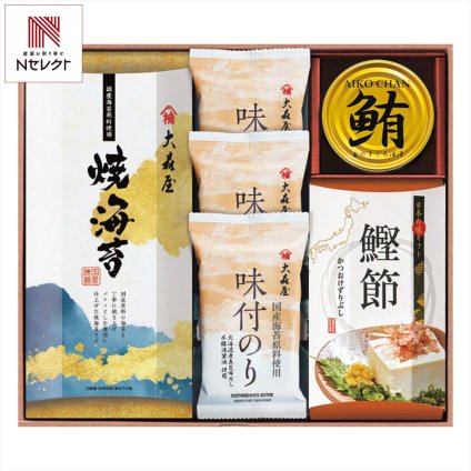 大森屋 海の幸 詰め合わせ ギフトセット 4種入 鰹節 ほか 味付のり 焼海苔 鰹削り節 海苔 鮪油漬 缶詰