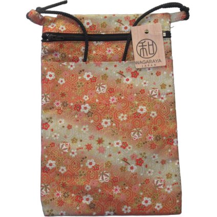 ポシェット 巾着 和柄（小花柄） 裏地付き 綿100％ 【日本製】 約23cm×15cm ポケット部分ファスナー付き＆サブポケットがあります
