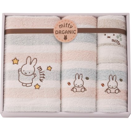 ミッフィー オーガニック バス フェイス ウォッシュタオルセット [26-0129-063] 228728903000 タオルセット オーガニックコットン 綿100% ボーダー 刺繍 環境にやさしい ギフト 御祝