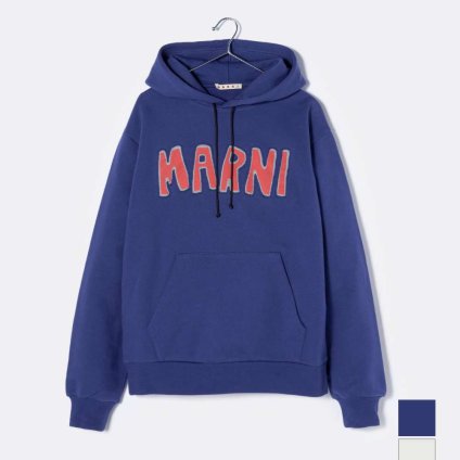 マルニ MARNI FUMU0073P5 USCU55 パーカー メンズ トップス 長袖 プルオーバー スウェット ロゴ 裏起毛 カジュアル シンプル コットン オーバーサイズ 綿 プレゼント ギフト オフホワイト ブルー 46 48 50