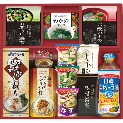 アマノフーズ 永谷園 [26-7601-051] BS-50S 食卓セット 調味料 ギフト フリーズドライ みそ汁 お茶づけ お吸いもの わかめスープ 鰹節 味付海苔 キャノーラ油 内祝い 出産内祝い 結婚内祝い お返し プレゼント