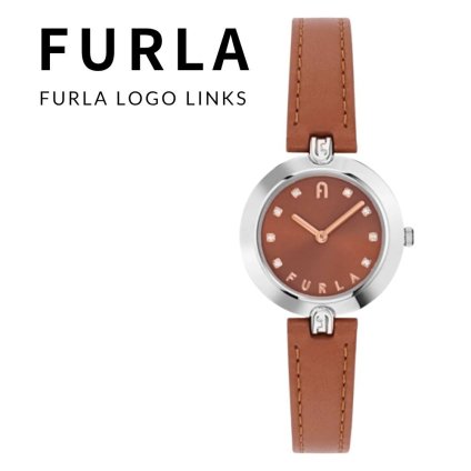 フルラ 腕時計 レディース フルラロゴリンクス 28mm ブラウン シルバー レザー クリスタル FURLA LOGO LINKS クオーツ 軽量 プレゼント ギフト 女性 妻 誕生日 記念日 成人 卒業 入学