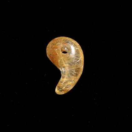 天然石 勾玉ゴールドルチル 約0.6g 飽きのこない個性の輝き 仕事運 成功 お守り GHM48 交換用ゴム＆巾着付 財運 石 京海堂