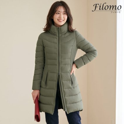 ダウンコート レディース 軽量 4WAY ストレッチ生地 ダウン90% Filomo スタンドカラー カーキグレー 9号/11号 秋冬 暖かい 50代 40代 30代 ギフト プレゼント 7F (08000154r)