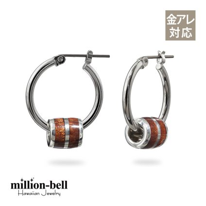 ハワイアンジュエリー ピアス 金属アレルギー対応 純チタンポスト シルバー925 コアウッド バレル チャーム Sサイズ フープピアス クロッシングピアス 20G(ゲージ) 幅20mm レディース 誕生日 プレゼント ハロウィン 【品番：HE-SWP1005】