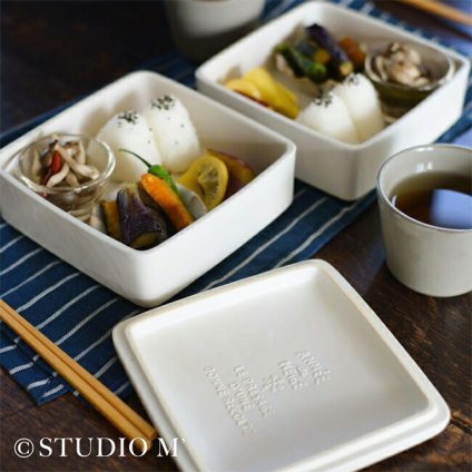 studio m’ スタジオエム 白雪 お重 蓋[陶器 重箱 蓋 白雪お重 専用 フタ ふた 白 ホワイト 和食 食卓 料理 冷蔵庫 保存 ロゴ 和モダン かわいい おしゃれ 可愛い オシャレ] 即納