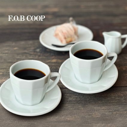 F.O.B COOPカフェ コーヒーカップ＆ソーサー 《2客》[ペア 有田焼 カップ＆ソーサー ペア食器 ペアカップ コーヒーカップ 陶器 白 ホワイト おしゃれ レトロ 食器 カフェ カップソーサー カフェ風]