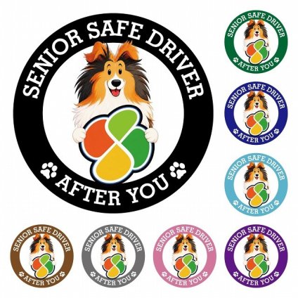 カーサイン 高齢者マーク SENIOR SAFE DRIVER シェットランドシープドッグ ステッカー シール 直径13cm 肉球 日本製 車