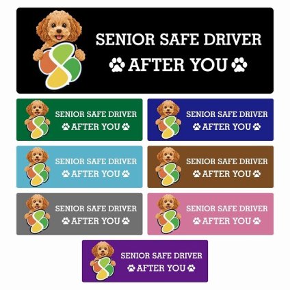 カーサイン 高齢者マーク SENIOR SAFE DRIVER キャバプー ステッカー シール 長方形 15x5cm 肉球 日本製 車