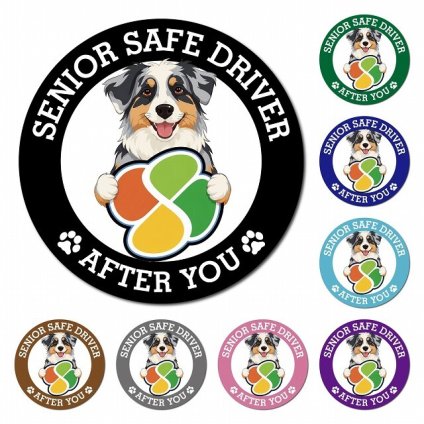 カーサイン 高齢者マーク SENIOR SAFE DRIVER オーストラリアンシェパード マグネット 強力 直径13cm 肉球 日本製 車 ステッカー