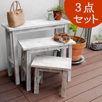 チェア 椅子 ホワイトスツール風花台 3点セット YT-406080WW 送料無料 収納 木製 北欧 キャスター ボックス 丸いす 丸イス