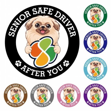 カーサイン 高齢者マーク SENIOR SAFE DRIVER ペキニーズ ステッカー シール 直径13cm 肉球 日本製 車