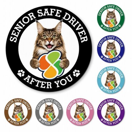 カーサイン 高齢者マーク SENIOR SAFE DRIVER メインクーン マグネット 強力 直径13cm 肉球 日本製 車 ステッカー