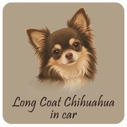 名入れ可 ドッグ カーステッカー イラスト付 Dog in Car ロングコートチワワ Aタイプ セーフティサイン 犬種別 正方形 13x13cm シール リア あおり運転対策 Dog Sticker 屋外 屋内 防水 安全対策 カーサイン
