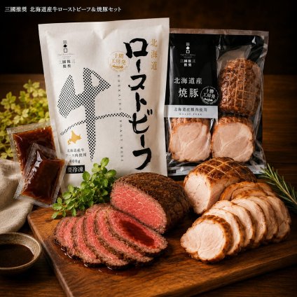 メーカー直送  三國推奨　北海道産牛ローストビーフ＆焼豚セット 26-6025-07 贈答品 自宅用 プレゼント 人気  お誕生日 スパイスが効いた北海道産牛のローストビーフ三國シェフ推奨のローストビーフと焼豚が味わえる贅沢セット。どちらも道産原料にこだわっています。