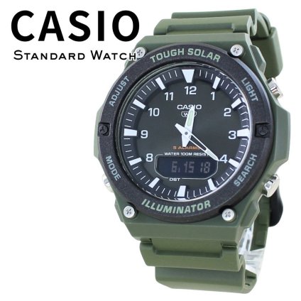 箱なし カシオ 腕時計 メンズ CASIO ソーラー タフソーラー アナデジ カーキ グリーン ブラック 海外モデル 逆輸入 100m防水 ワールドタイム ストップウォッチ アラーム アウトドア スポーツ 誕生日 父の日 プレゼント ギフト 成人 卒業 入学