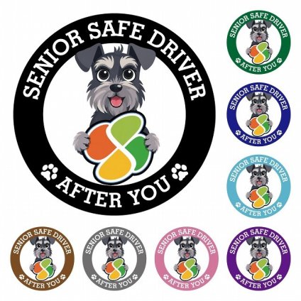 カーサイン 高齢者マーク SENIOR SAFE DRIVER ミニチュアシュナウザー ステッカー シール 直径13cm 肉球 日本製 車